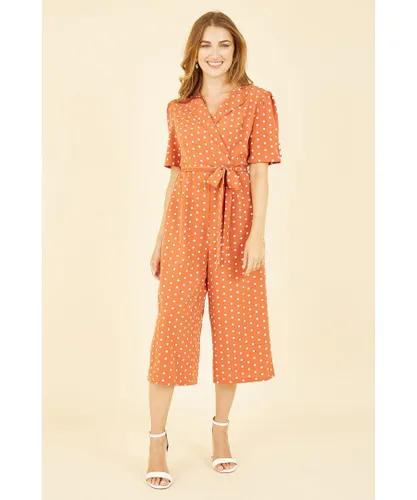 Yumi Womens Orange Spot Print Retro Culotte Jumpsuit
