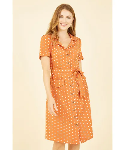 Yumi Womens Orange Spot Retro Shirt Dress