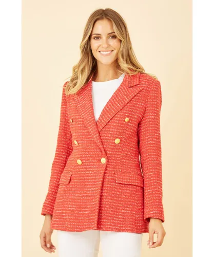 Yumi Womens Red Boucle Fitted Blazer
