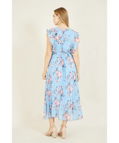 Yumi Womens Rose Sky Blue Pleated Skirt Dress