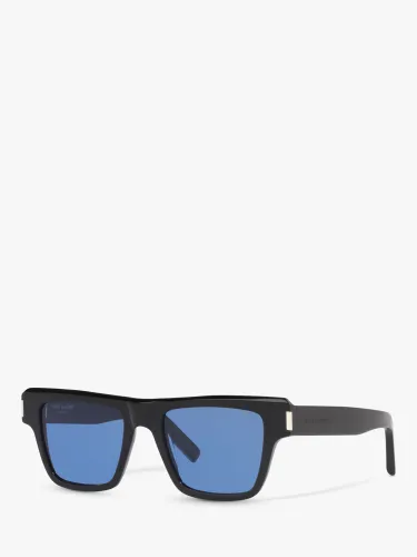 Yves Saint Laurent SL 469 Unisex Rectangular Sunglasses, Shiny Black/Blue - Shiny Black/Blue - Female
