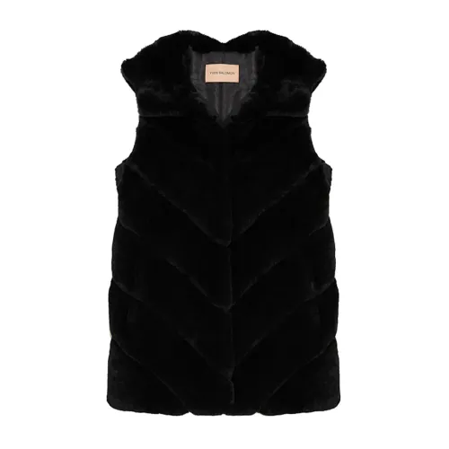 Yves Salomon , Black Rex Rabbit Fur Vest ,Black female, Sizes: