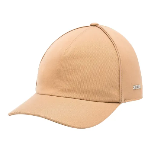Z Zegna , Beige Leather Hats with Metallic Logo ,Beige male, Sizes: