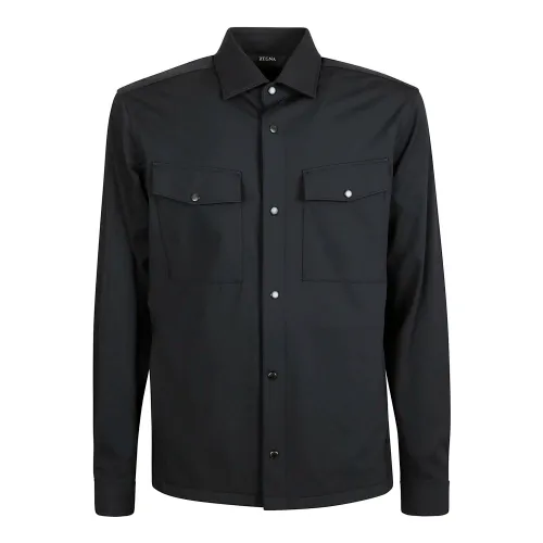 Z Zegna , Premium Black and Grey Men`s Shirt ,Black male, Sizes: