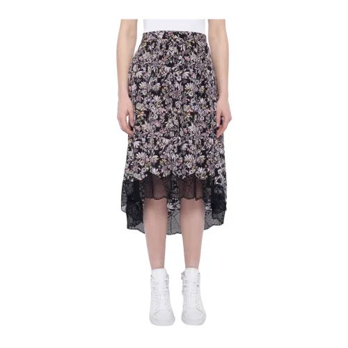 Zadig & Voltaire , Black Joslin Midi Skirt with Lace Trim ,Black female, Sizes: