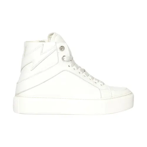 Zadig & Voltaire , High Top White Leather Sneakers with Lightning Patches ,White female, Sizes: