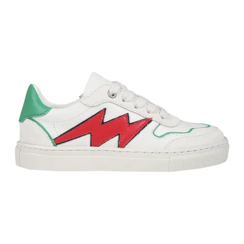 Zadig & Voltaire , Ivory Leather Sneakers with Red Lightning Bolt ,White unisex, Sizes: