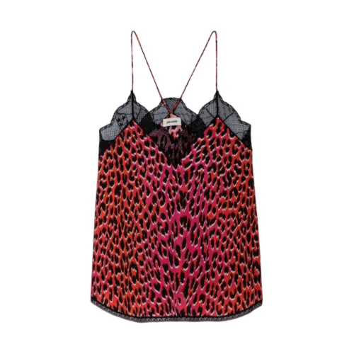 Zadig & Voltaire , Leopard Print Silk Camisole with Lace Trim ,Pink female, Sizes: