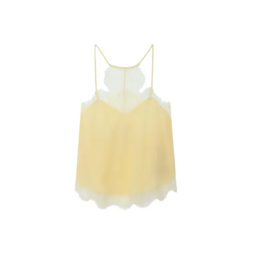 Zadig & Voltaire , Light Yellow Silk Camisole with Lace Trim ,Yellow female, Sizes: