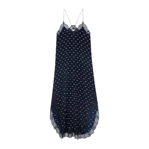 Zadig & Voltaire , Marine Blue Maxi Day Dress with Wing Print ,Blue female, Sizes:
