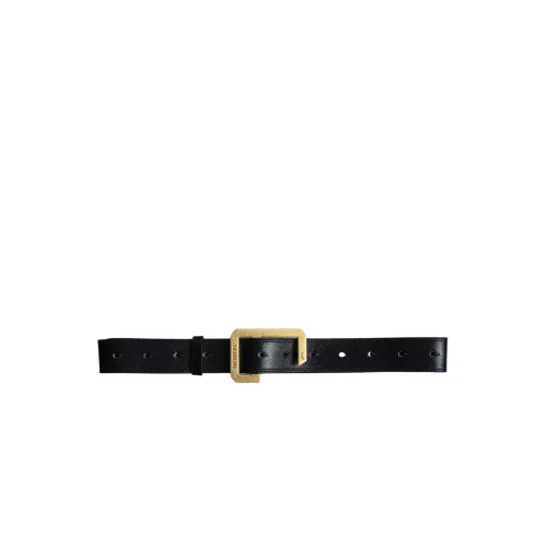 Zadig & Voltaire , Navy Blue Leather Belt with Striped Gold Metal Buckle ,Blue male, Sizes: