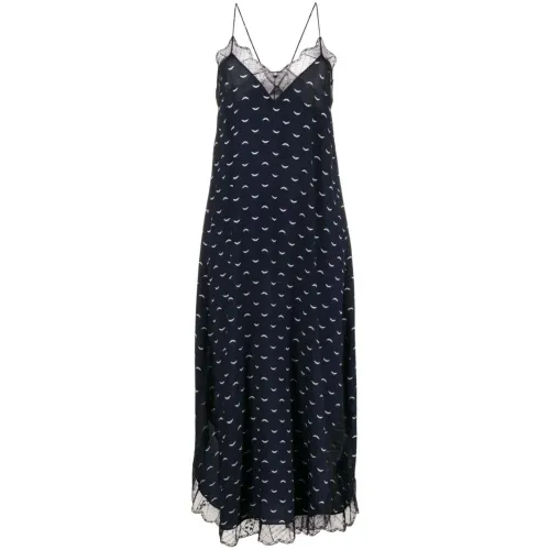 Zadig & Voltaire , Navy Silk Wing Print Midi Dress ,Blue female, Sizes: