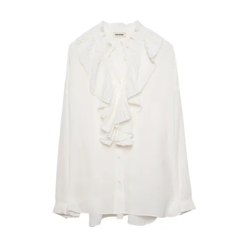 Zadig & Voltaire , Pleated Bib Ruffle Shirt ,White female, Sizes: