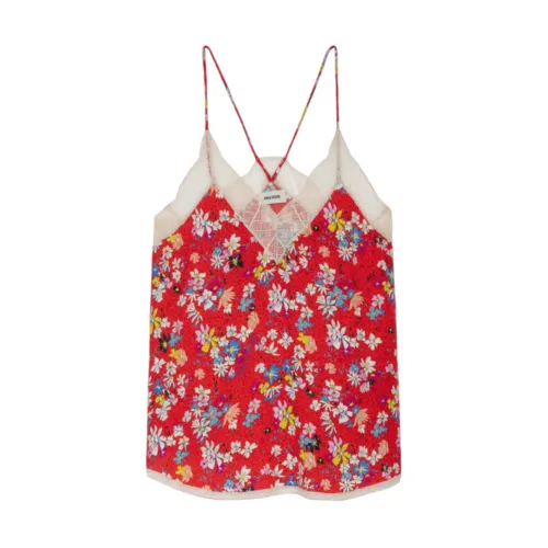 Zadig & Voltaire , Red Floral Print Lace Trim Camisole ,Red female, Sizes: