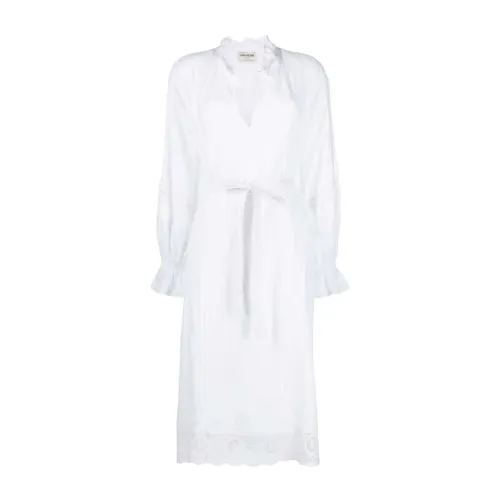 Zadig & Voltaire , Romantic Lace-Trimmed Midi Dress ,White female, Sizes: