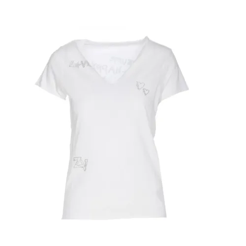 Zadig & Voltaire , White Cotton T-shirt with Rhinestone Embellishments ,White female, Sizes: