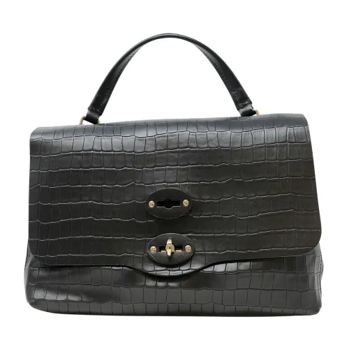 Zanellato , Black Leather Handbag Postina Cayman ,Black female, Sizes: ONE SIZE