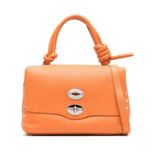 Zanellato , Carrot Orange Leather Bag with Silver-tone Studs ,Orange female, Sizes: ONE SIZE