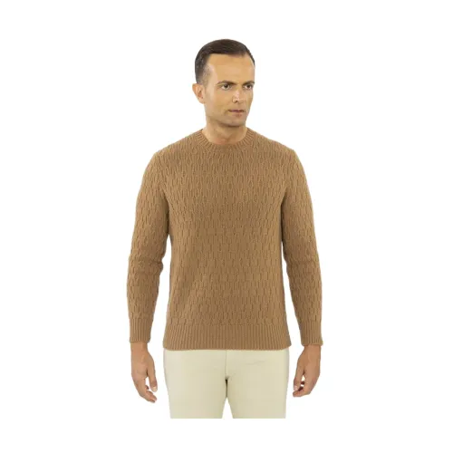 Zanone , Round-neck Knitwear ,Brown male, Sizes: