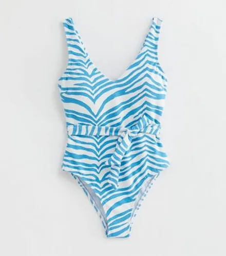 Zebra Print Textured Tie Waist Swimsuit New Look