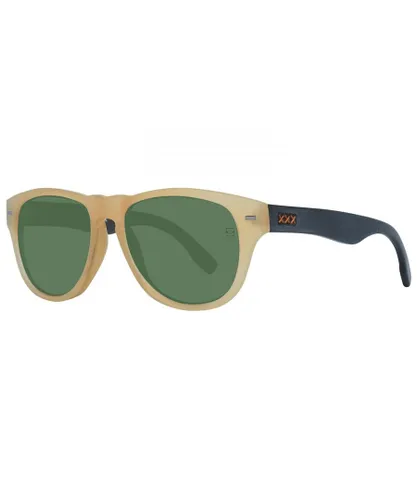 Zegna Couture Mens Round Horn Sunglasses with Green Lenses - Brown - One