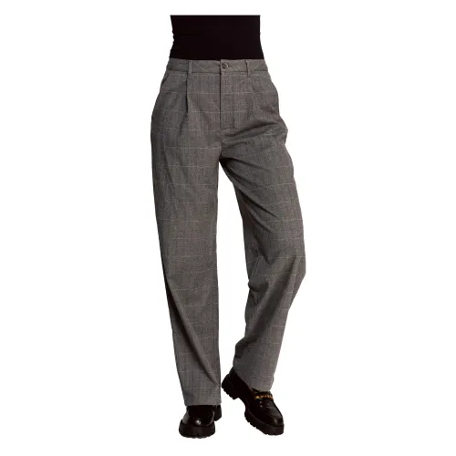 Zhrill , Lenya Grey Checkered Pants ,Gray female, Sizes: