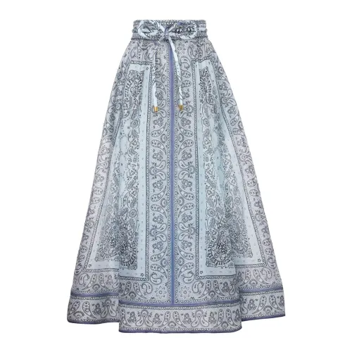 Zimmermann , Blue Bandana Gathered Midi Skirt ,Blue female, Sizes: