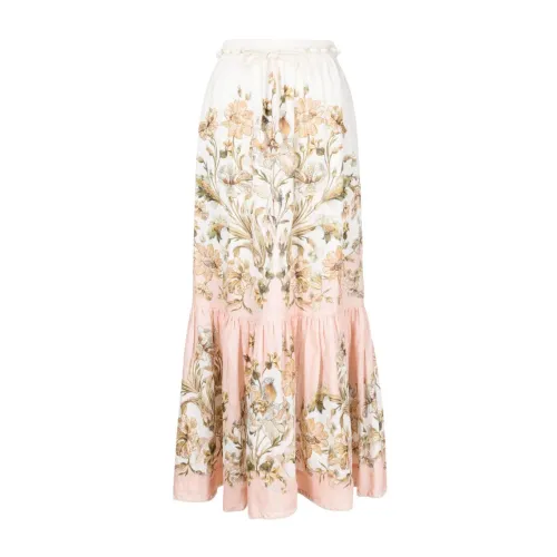 Zimmermann , Floral Print Linen Midi Skirt ,Pink female, Sizes: