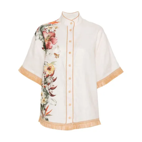 Zimmermann , Floral Print Linen Shirt ,White female, Sizes: