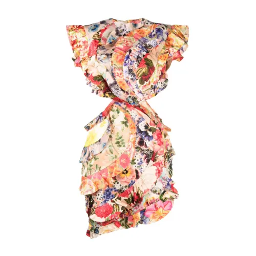 Zimmermann , Floral-Print Mini Dress with Cutaway Waist and Open Back ,Multicolor female, Sizes:
