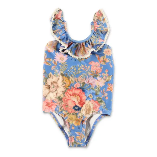 Zimmermann , Floral Print Scoop One-Piece Swimsuit ,Blue female, Sizes: