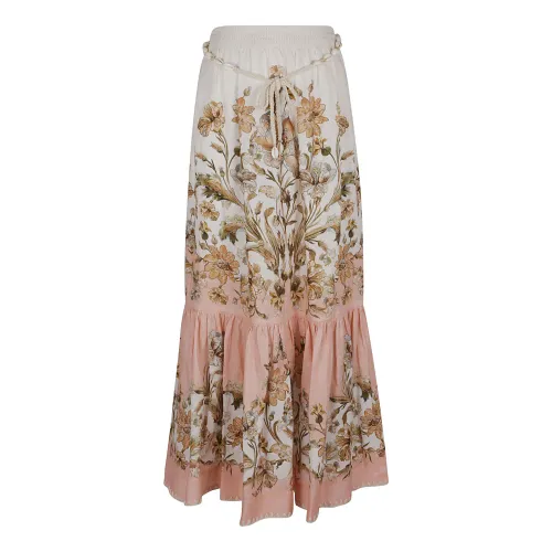 Zimmermann , Floral Tiered Midi Skirt ,Beige female, Sizes: