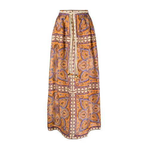 Zimmermann , Halcyon Paisley Maxi Skirt ,Orange female, Sizes: