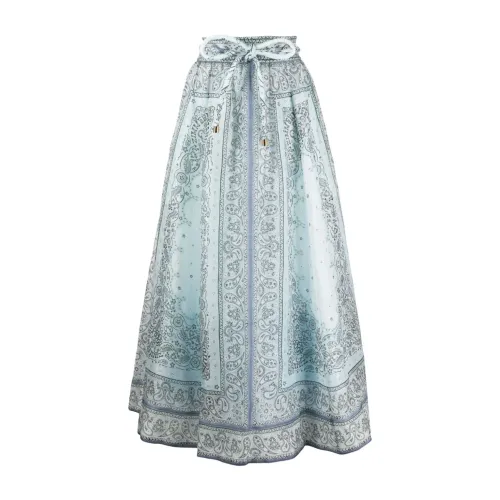 Zimmermann , Long Linen and Silk Organza Skirt ,Blue female, Sizes: