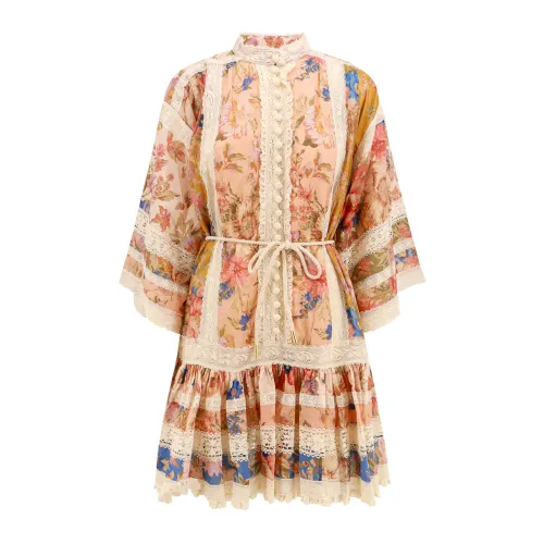 Zimmermann , Multicolor Embroidered Dress with Rope Belt ,Multicolor female, Sizes: