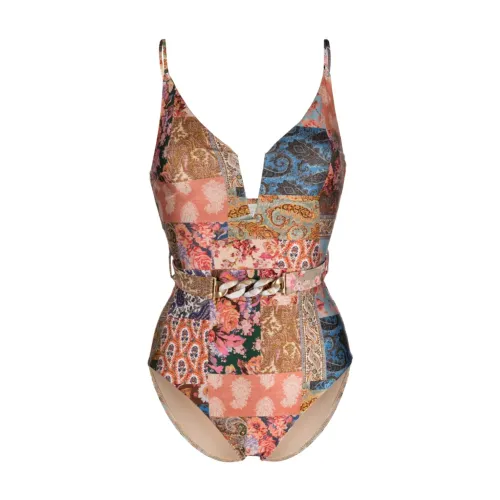 Zimmermann , Multicolor Paisley Print Swimsuit with V-Neck and U-Wire ,Multicolor female, Sizes:
