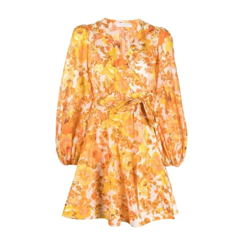 Zimmermann , Orange Cotton Dress with Ruffle Design ,Orange female, Sizes: