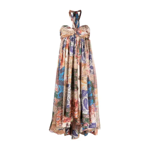 Zimmermann , Silk Midi Dress with Asymmetric Hem ,Multicolor female, Sizes: