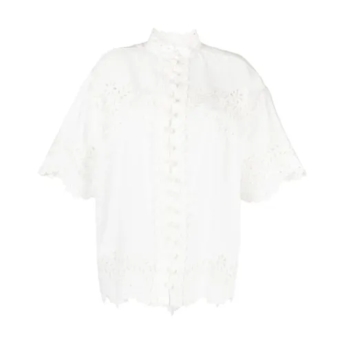 Zimmermann , White Embroidered Linen Shirt with Scalloped Edge ,White female, Sizes: