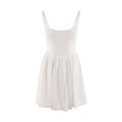 Zimmermann , White Sleeveless Dress with Smocked Back and Lace Details ,White female, Sizes: