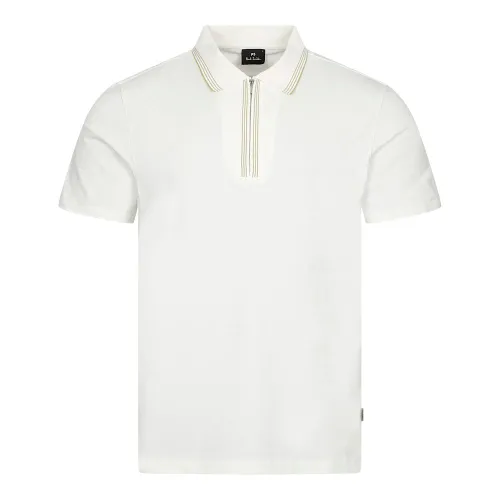 Zip Polo Shirt - Off White/Green