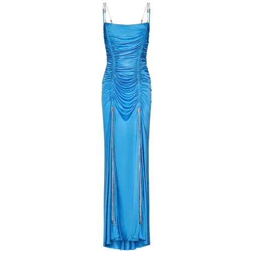 Zuhair Murad , Blue Draped Jersey Dress with Rhinestone Jewel ,Blue female, Sizes: