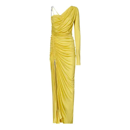 Zuhair Murad , Yellow Draped Jersey Dress with Rhinestone Detail ,Yellow female, Sizes: