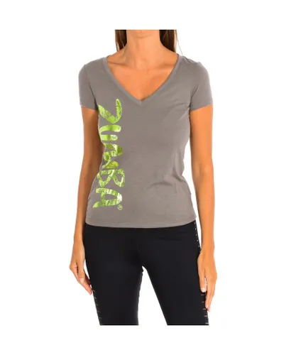 Zumba Womenss short-sleeved V-neck sports T-shirt Z1T00320 - Grey